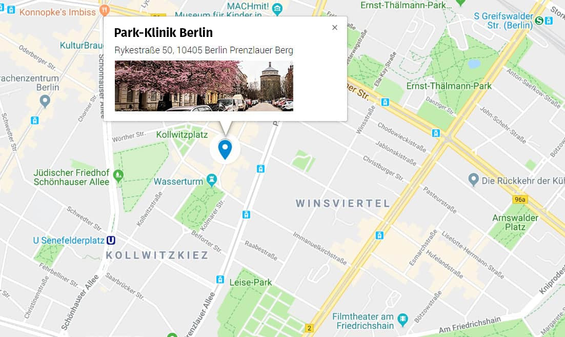 Google Maps: Park-Klinik Berlin, Rykestr. 50, 10405 Berlin
